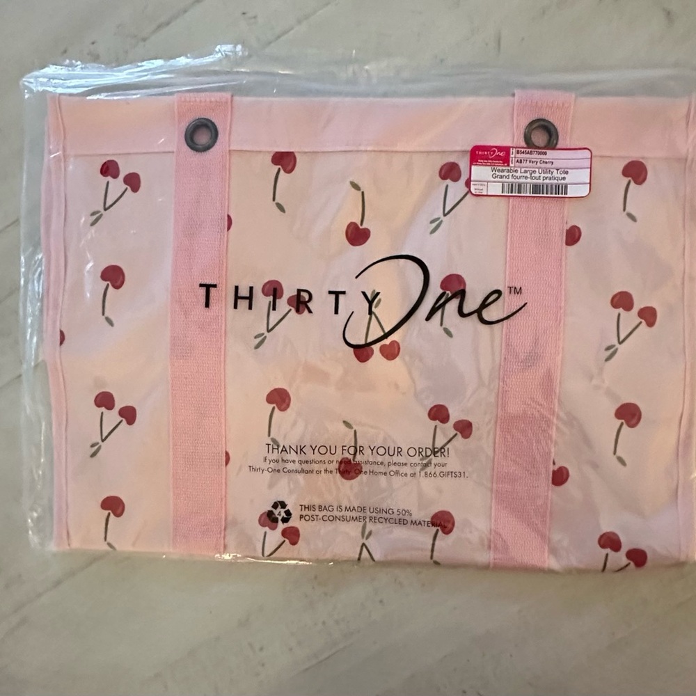 Thirty-One Pink Tote with Cherry Design